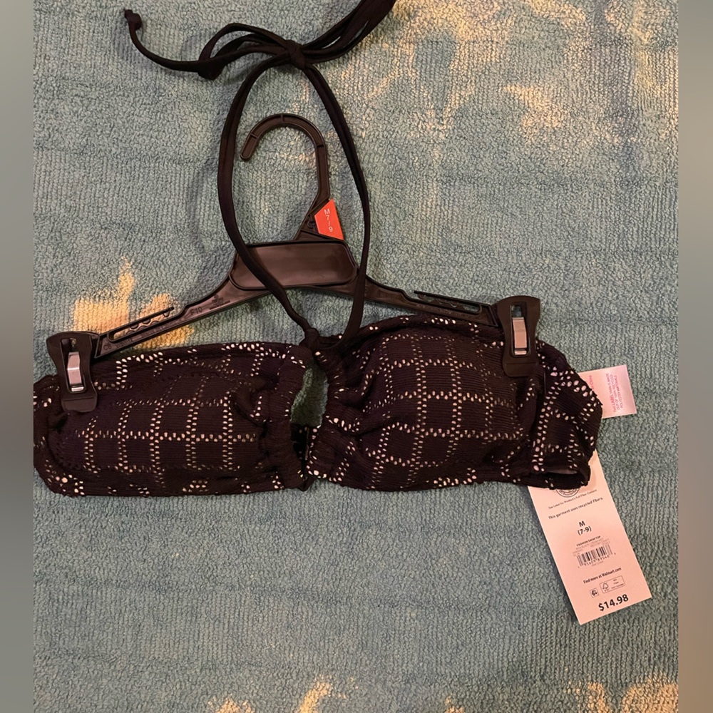 Stylish Black and White Textured Bikini Top